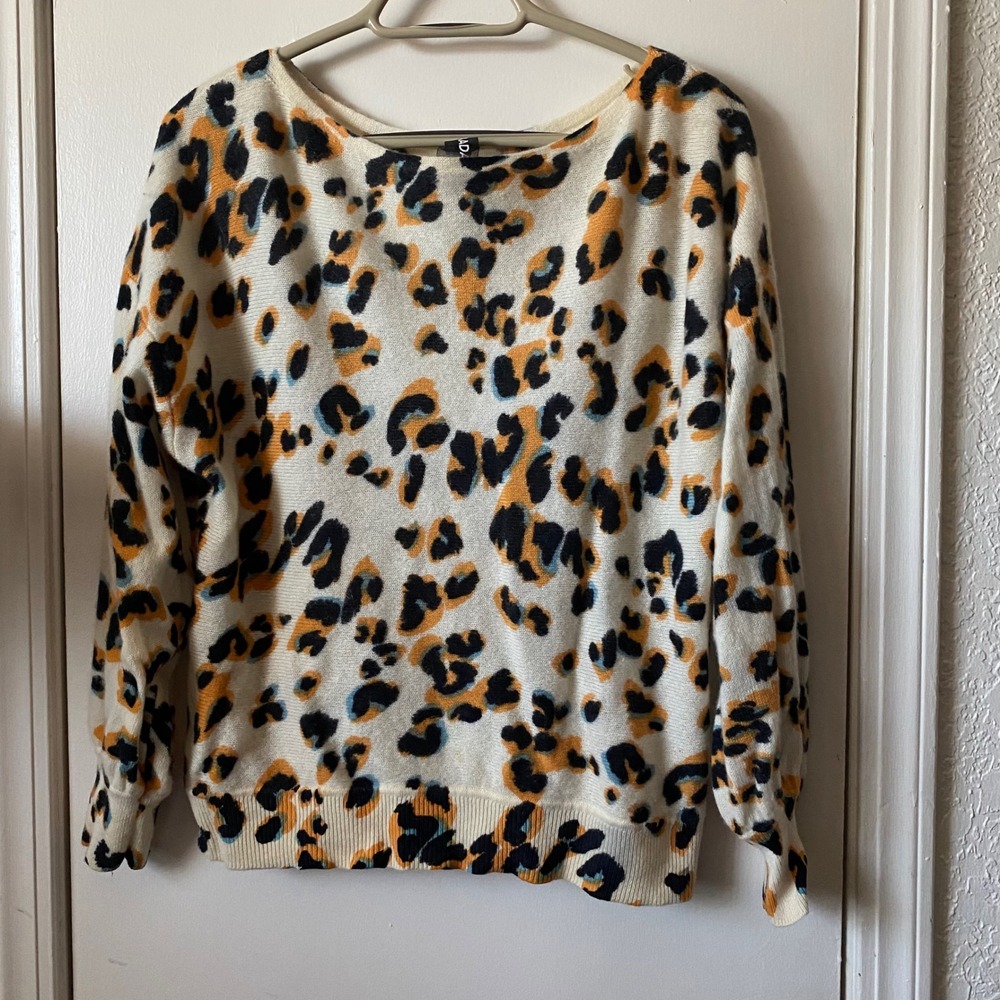 Naadam Womens‎ 100% Cashmere Leopard Print Sweater Orange Black Cream Size M